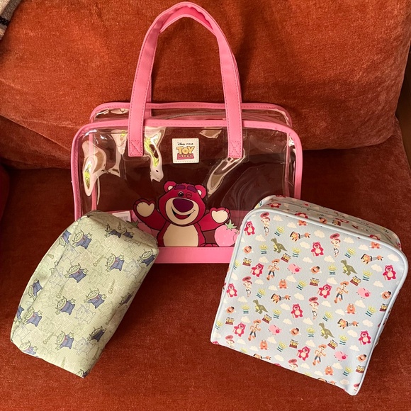 Toy Story Primark Lotso & Friends 3 Piece Makeup Cosmetic Clear Tote Disney Bag - Picture 2 of 8